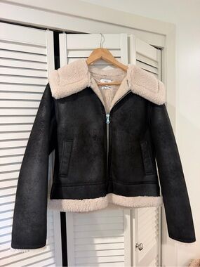 Mango Black Faux-Suede Shearling Jacket